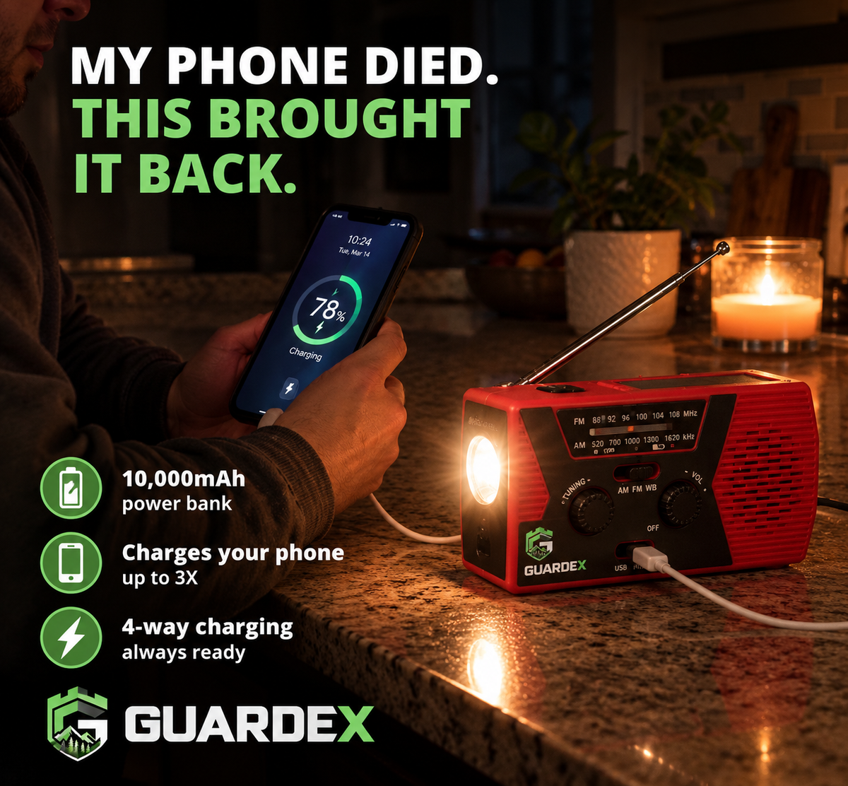 Guardex Lifeline Radio 4-in-1 Survival Tool